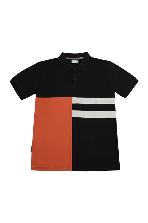 VERTICAL PANEL SHORT SLEEVE POLO SHIRT IN BLACK - Toplook London