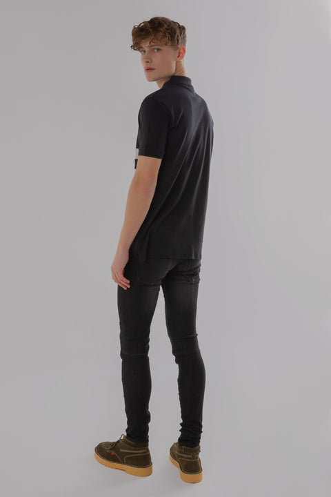 VERTICAL PANEL SHORT SLEEVE POLO SHIRT IN BLACK - Toplook London