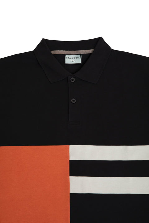 VERTICAL PANEL SHORT SLEEVE POLO SHIRT IN BLACK - Toplook London