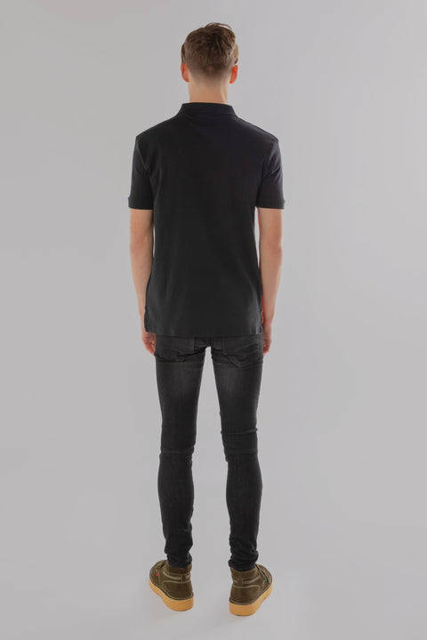 VERTICAL PANEL SHORT SLEEVE POLO SHIRT IN BLACK - Toplook London