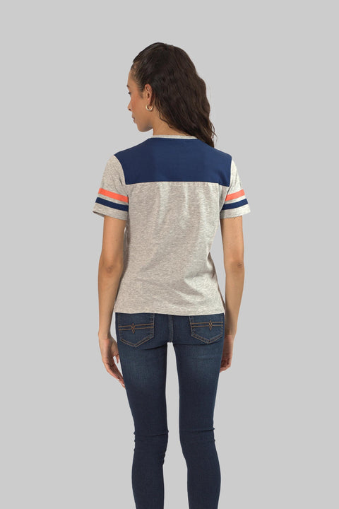 Women's Contrast Panel 3/4 Sleeve T-Shirt Top, Grey - Toplook London