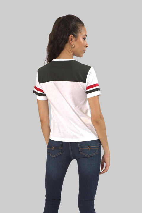 Women's Contrast Panel 3/4 Sleeve T-Shirt Top, White - Toplook London