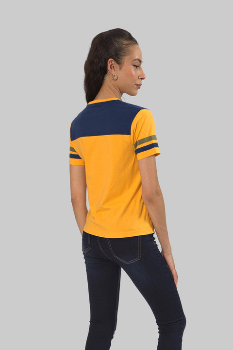 Women's Contrast Panel 3/4 Sleeve T-Shirt Top, Yellow - Toplook London