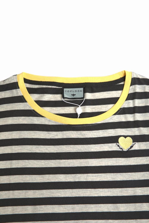 Women's Crewneck Short Sleeve Ringer Striped Twisted T-Shirt, Black Stripe - Toplook London