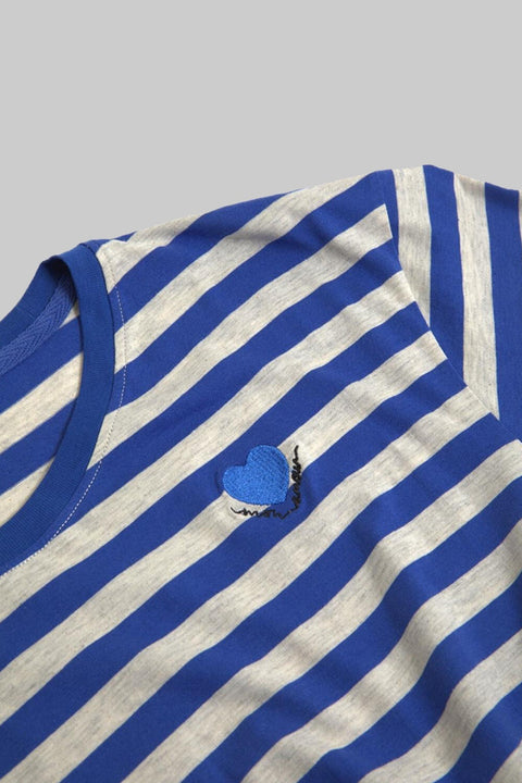 Women's Crewneck Short Sleeve Ringer Striped Twisted T-Shirt, Cobalt Stripe - Toplook London