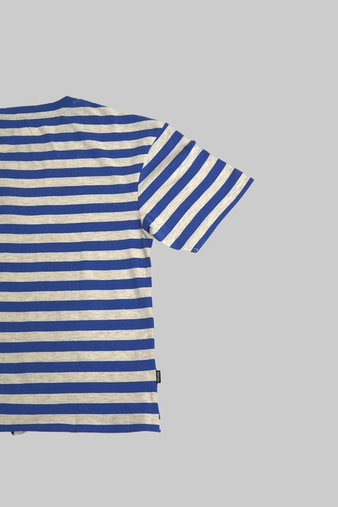 Women's Crewneck Short Sleeve Ringer Striped Twisted T-Shirt, Cobalt Stripe - Toplook London
