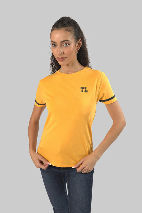 Women's Relaxed Cotton Short Sleeve Crew Neck T-Shirt, Dryed Yellow Slub - Toplook London