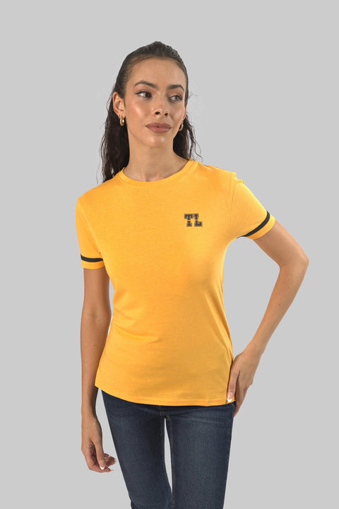 Women's Relaxed Cotton Short Sleeve Crew Neck T-Shirt, Dryed Yellow Slub - Toplook London