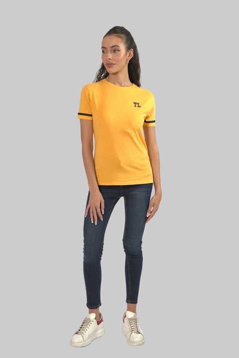 Women's Relaxed Cotton Short Sleeve Crew Neck T-Shirt, Dryed Yellow Slub - Toplook London
