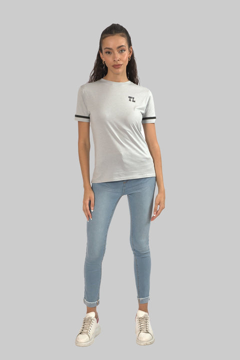 Women's Relaxed Cotton Short Sleeve Crew Neck T-Shirt, Grey Slub - Toplook London