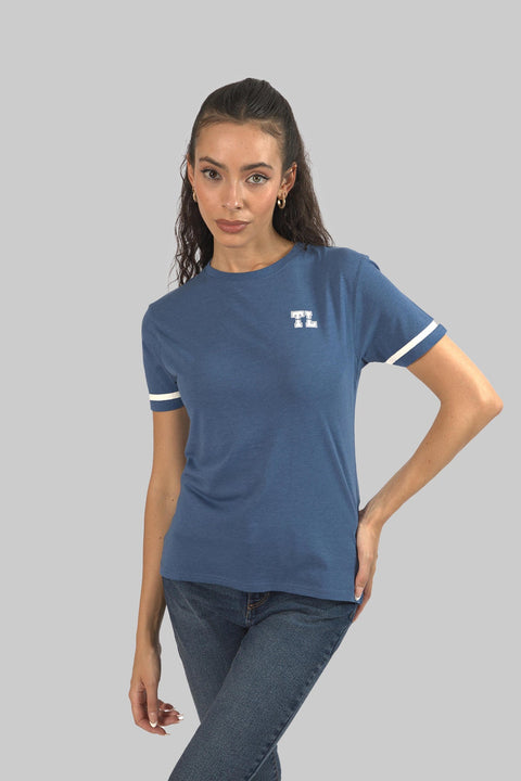 Women's Relaxed Cotton Short Sleeve Crew Neck T-Shirt, Indigo Blue Slub - Toplook London