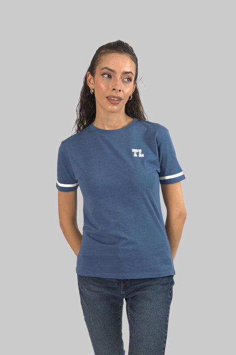 Women's Relaxed Cotton Short Sleeve Crew Neck T-Shirt, Indigo Blue Slub - Toplook London