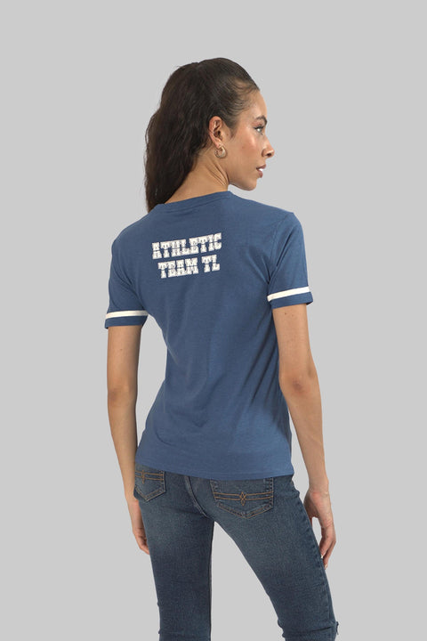 Women's Relaxed Cotton Short Sleeve Crew Neck T-Shirt, Indigo Blue Slub - Toplook London