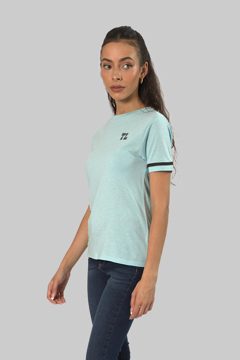 Women's Relaxed Cotton Short Sleeve Crew Neck T-Shirt, Porcelain Blue Slub - Toplook London