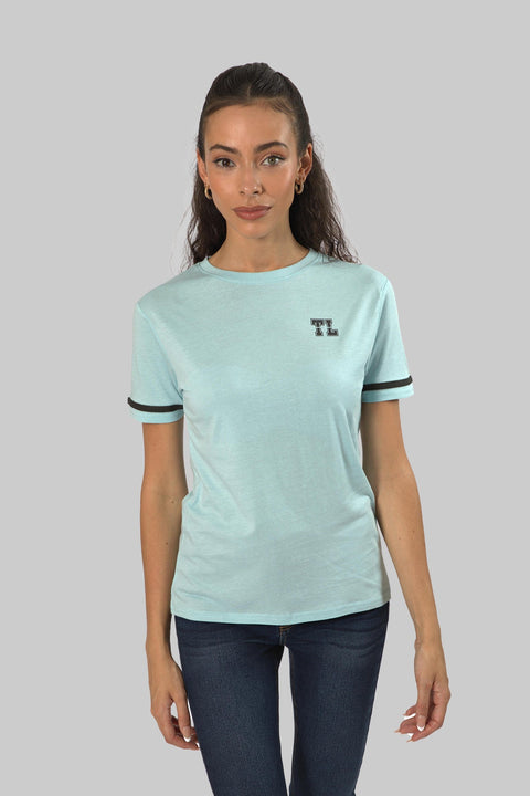 Women's Relaxed Cotton Short Sleeve Crew Neck T-Shirt, Porcelain Blue Slub - Toplook London