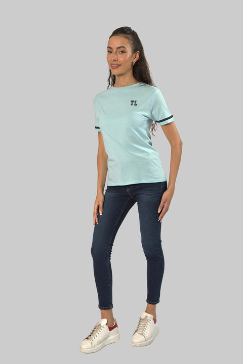 Women's Relaxed Cotton Short Sleeve Crew Neck T-Shirt, Porcelain Blue Slub - Toplook London
