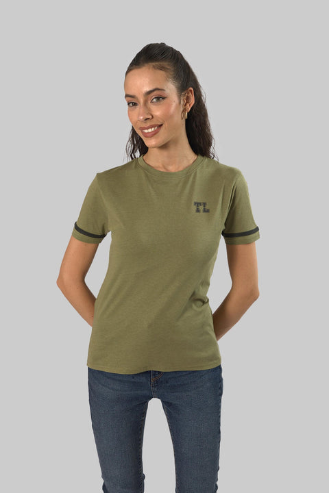 Women's Relaxed Cotton Short Sleeve Crew Neck T-Shirt, Pressed Green Slub - Toplook London
