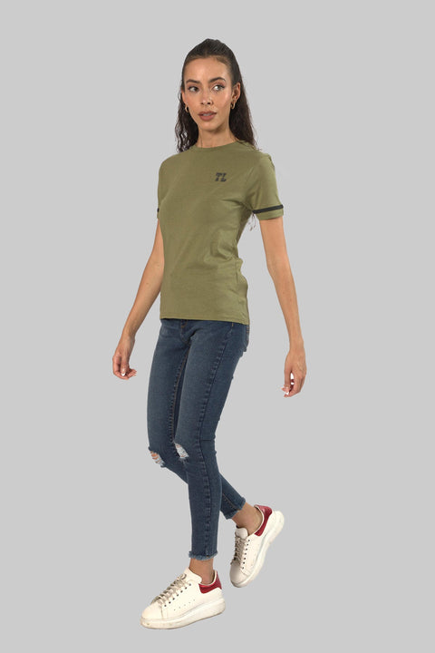 Women's Relaxed Cotton Short Sleeve Crew Neck T-Shirt, Pressed Green Slub - Toplook London