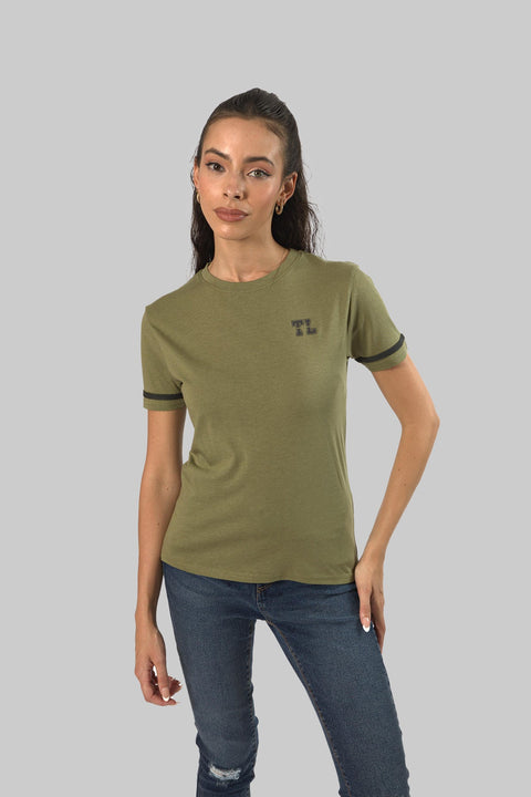 Women's Relaxed Cotton Short Sleeve Crew Neck T-Shirt, Pressed Green Slub - Toplook London