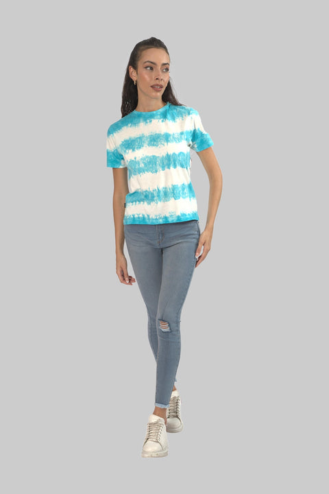 Women's Tie Dye Casual T-Shirt Top, Green - Toplook London