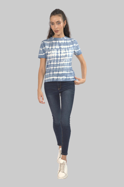Women's Tie Dye Casual T-Shirt Top, Navy - Toplook London