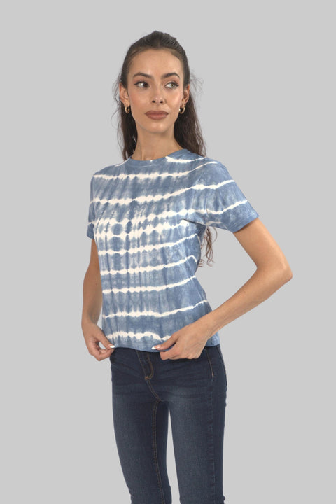 Women's Tie Dye Casual T-Shirt Top, Navy - Toplook London
