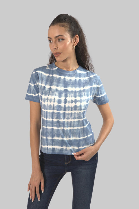 Women's Tie Dye Casual T-Shirt Top, Navy - Toplook London