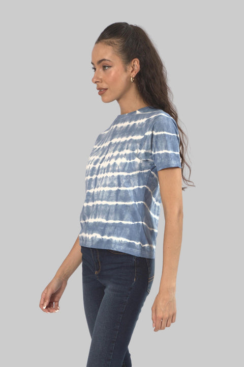 Women's Tie Dye Casual T-Shirt Top, Navy - Toplook London
